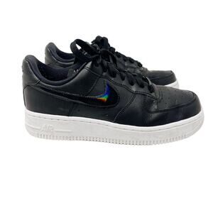 Nike Womens 6.5 Black Iridescent Air Force 1 Low Shoes AF1 White CJ1646-001